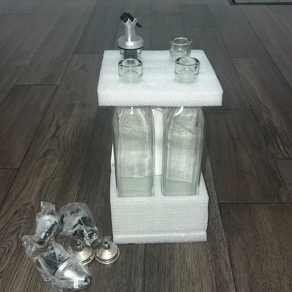 New! Bundle of vinegar and oil glass storage bottles with spout and funnel